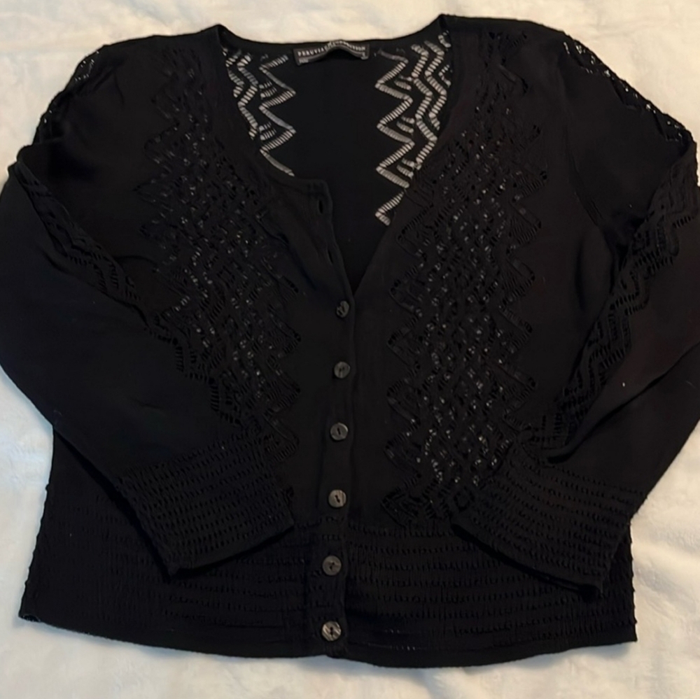 Peruvian Connection Black Lace Cardigan
